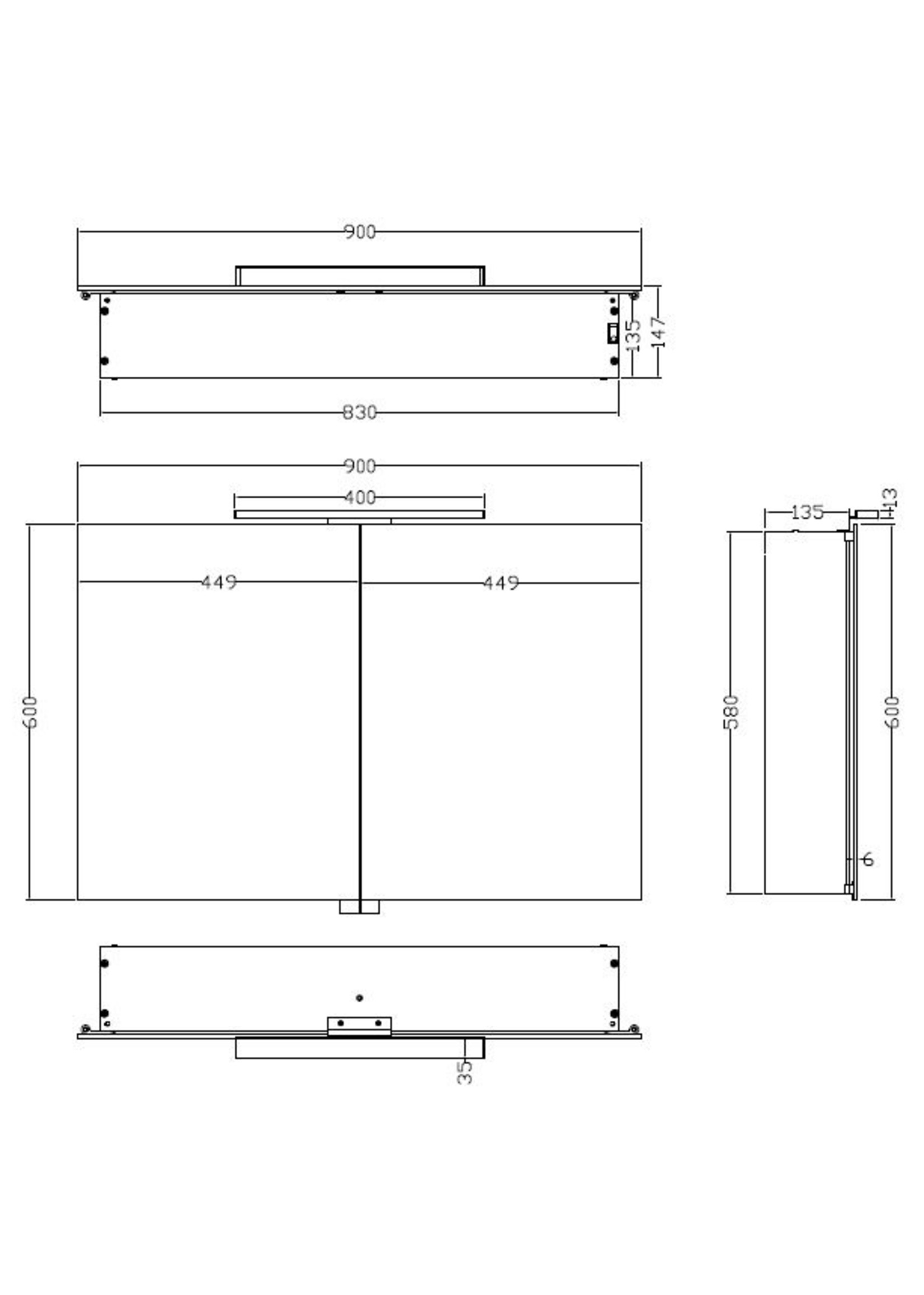 Wiesbaden Wiesbaden Luxe spiegelkast +Led verlichting 90x60x14cm