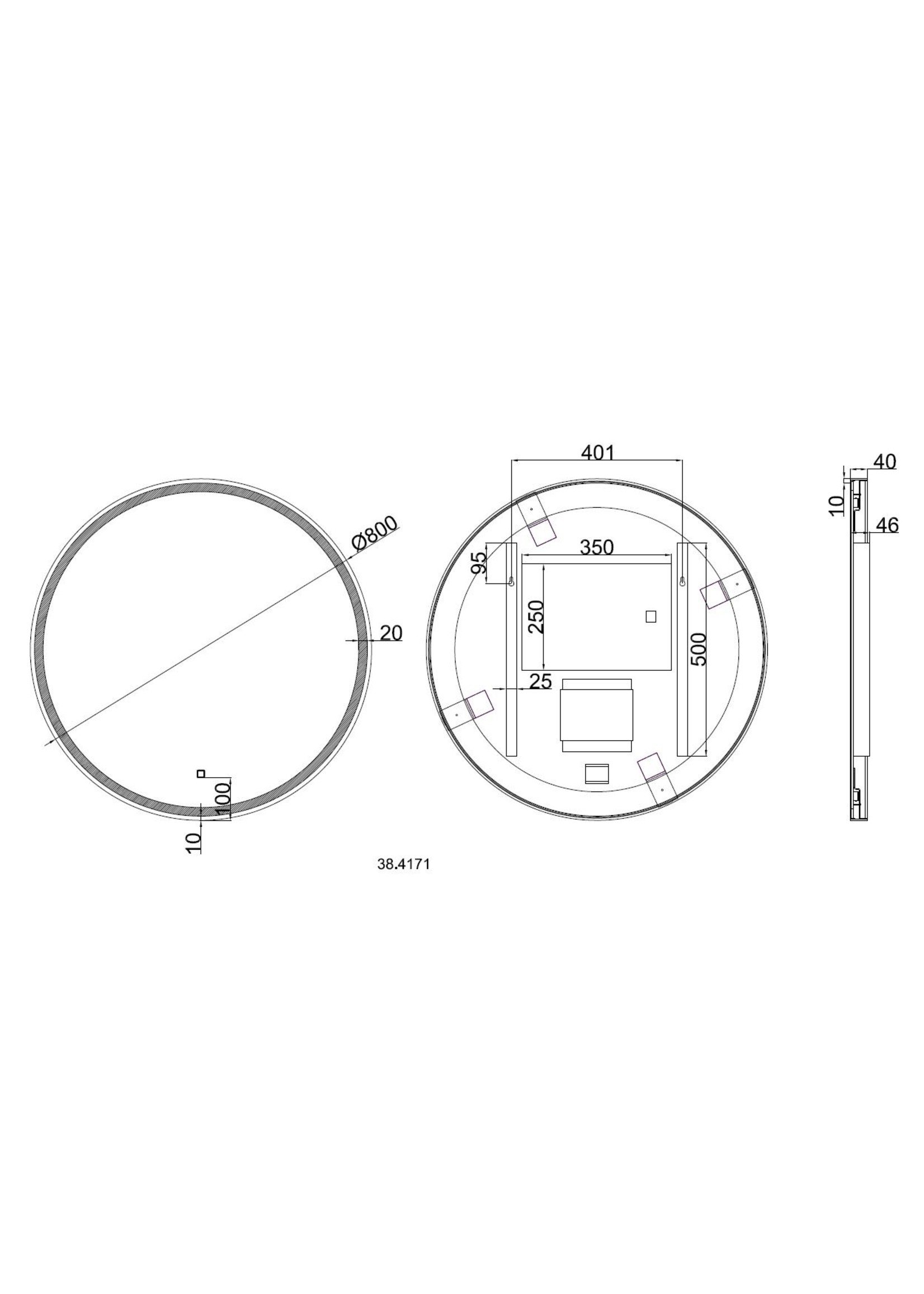 Wiesbaden Wiesbaden Maro ronde spiegel met LED, dimbaar en spiegelverwarming 80 cm mat zwart