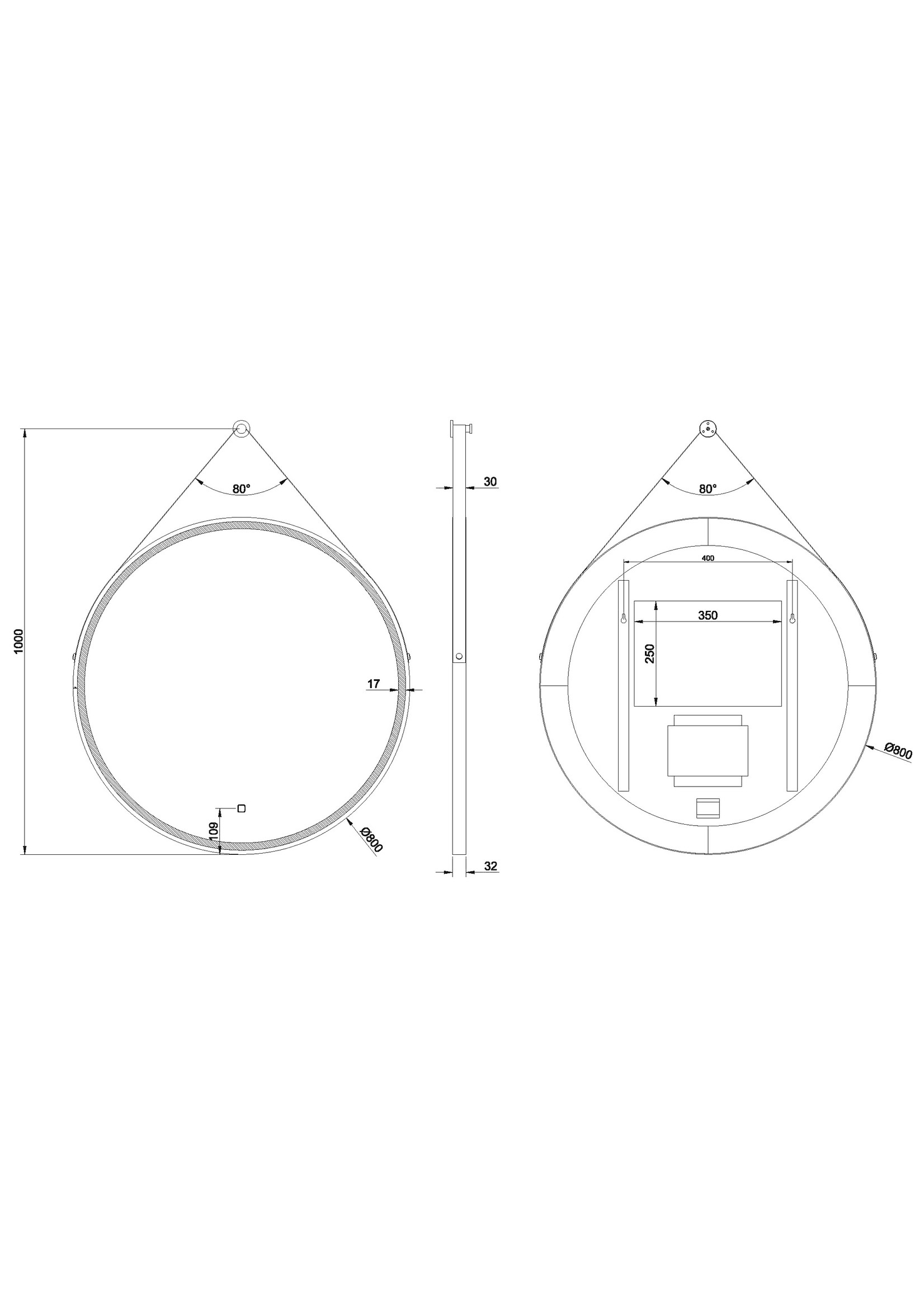 Wiesbaden Wiesbaden Cinto spiegel rond met band, LED verlichting, dimbaar en spiegelverwarming 80 cm mat zwart