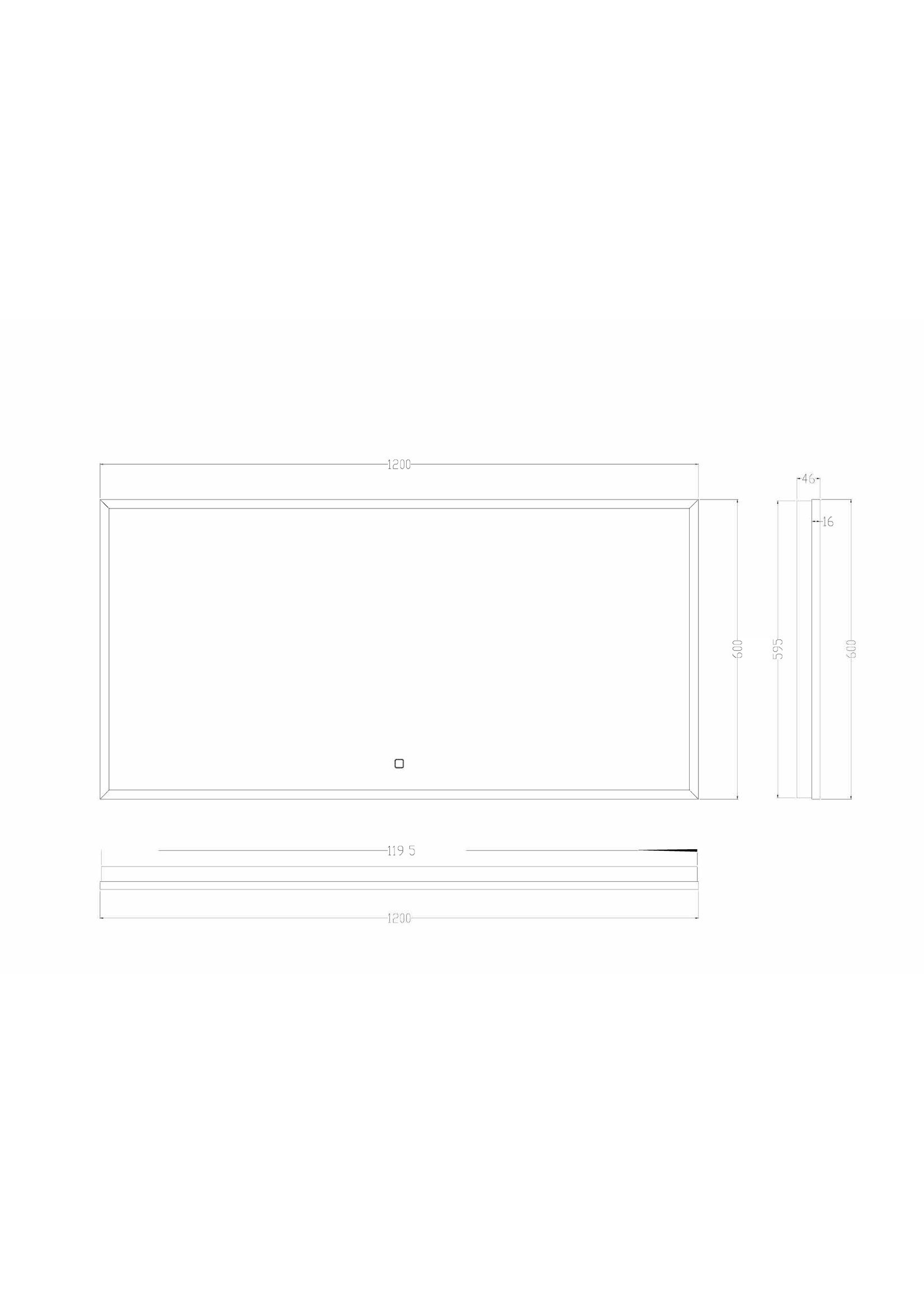 Wiesbaden Wiesbaden Rechthoekige condensvrije LED-spiegel 120 x 60 cm mat zwart