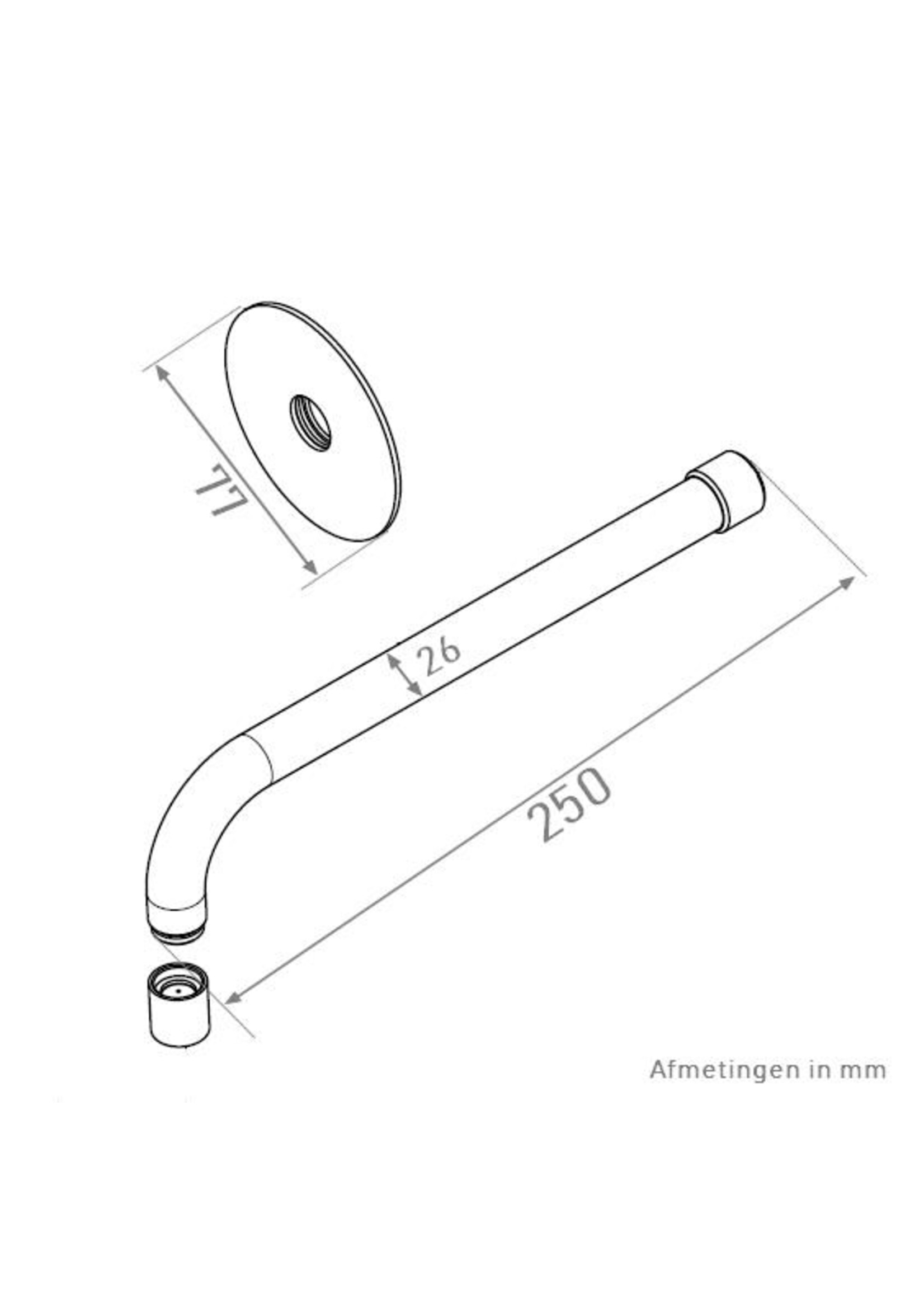 Xenz Duero - dikkere uitloop Ø26 mm/L 250 mm wit mat met extra onderdeel voor bevestiging uitloop