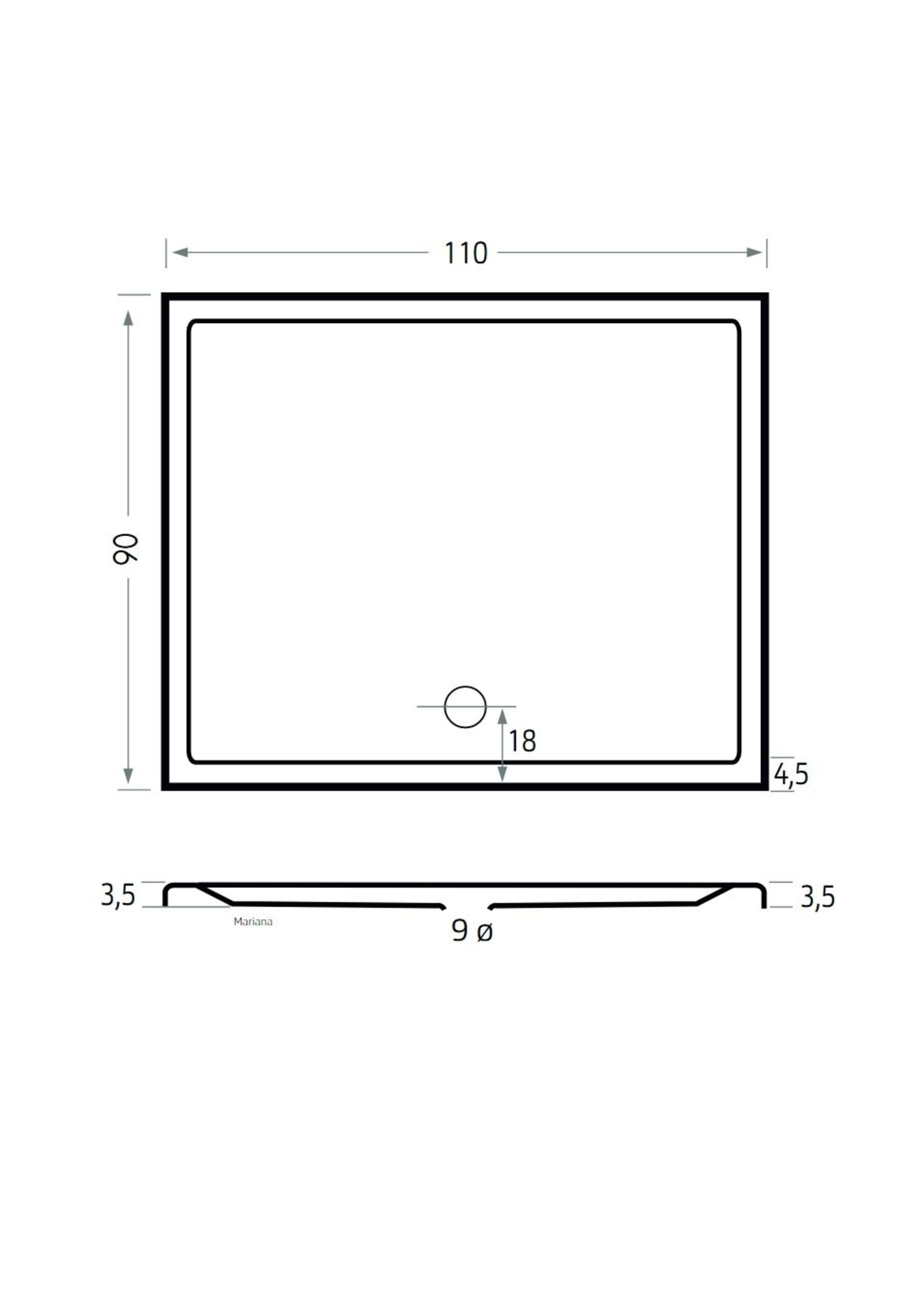 Xenz douchebak Mariana 110x90 wit