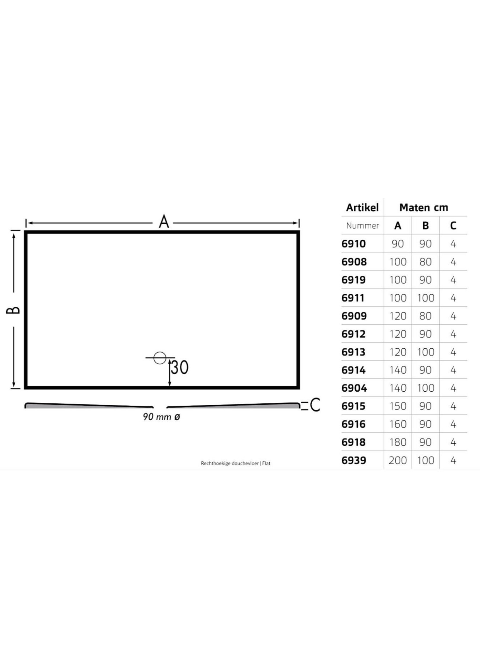 Xenz Flat douchevloer 200x100 wit