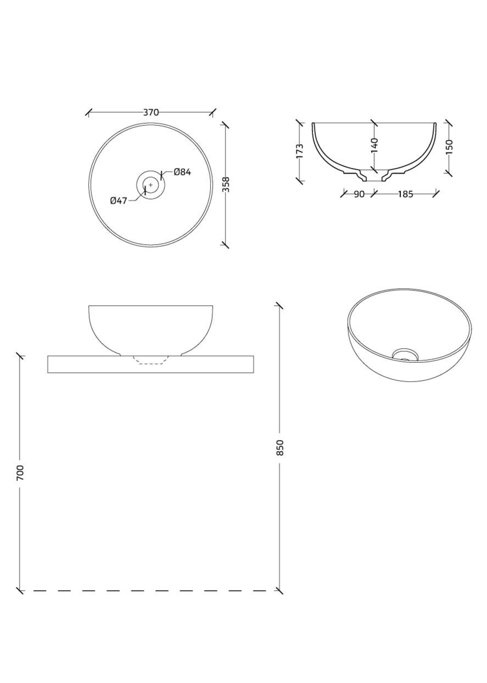 Xenz George opbouwwastafel rond 37, keramisch wit mat