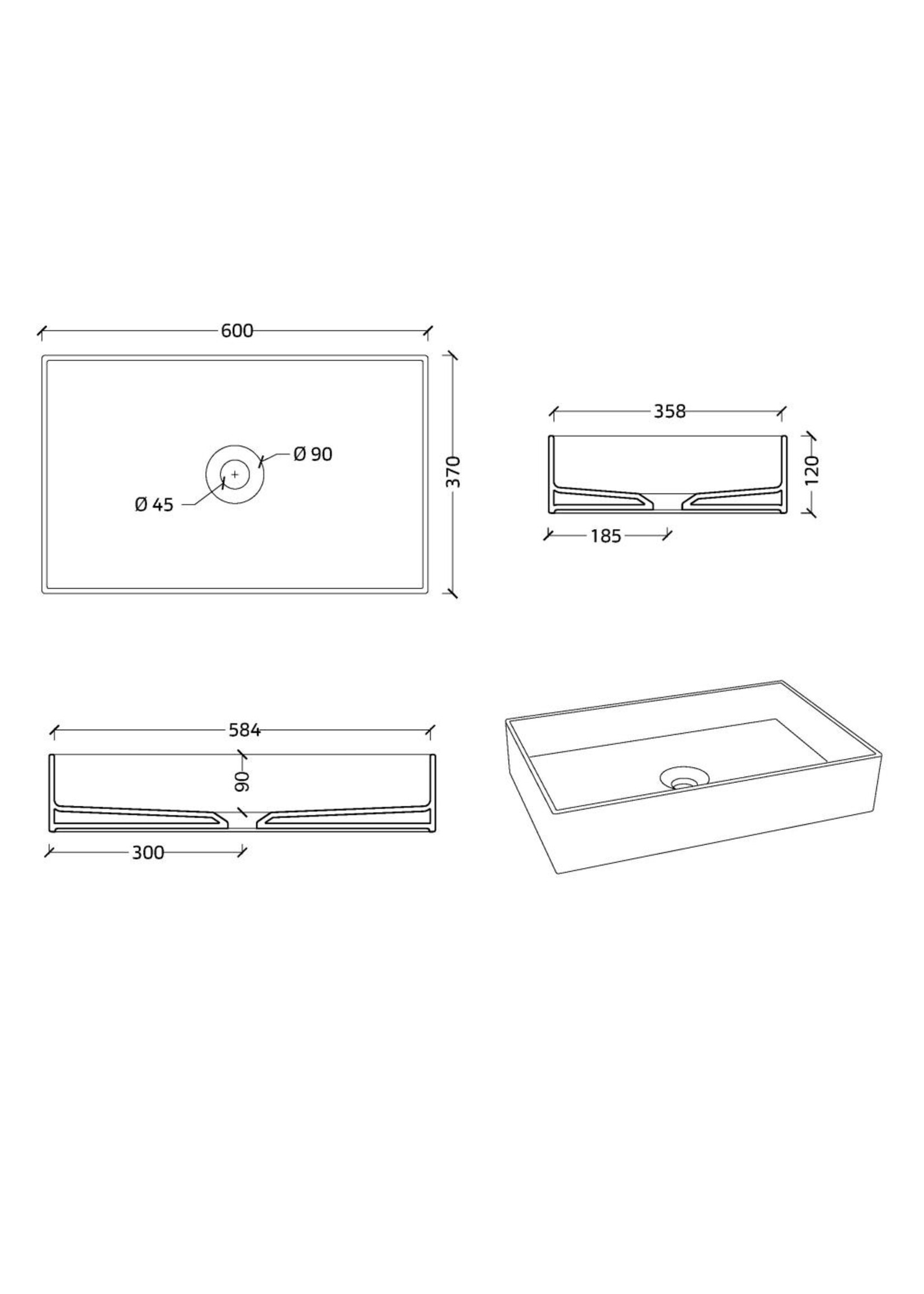 Xenz Xenz Coco opbouwwastafel 60 x 37 cm, keramisch zwart mat