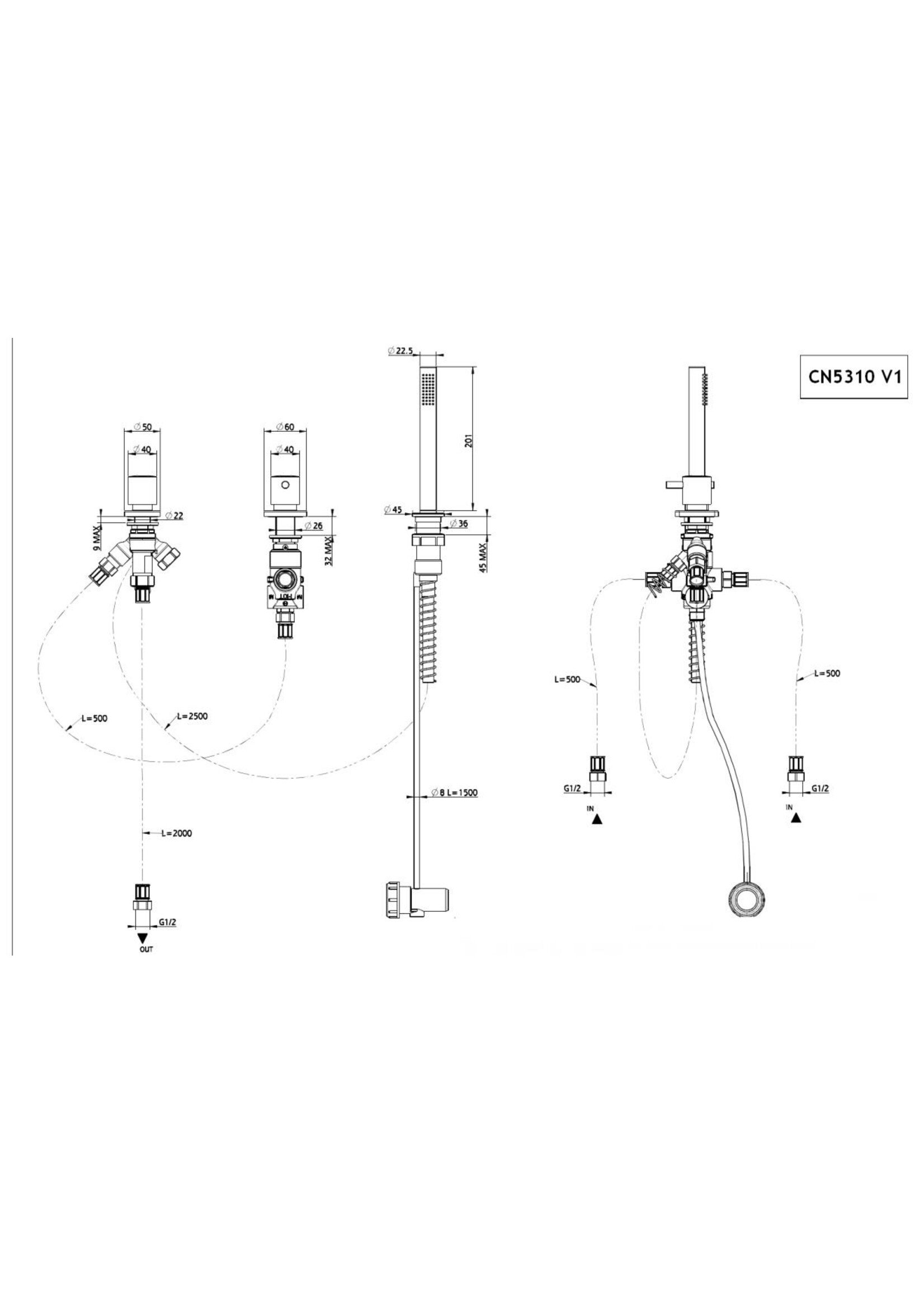 Xenz Duero - 3 gats badrandcombinatie (thermostatisch), inox v1