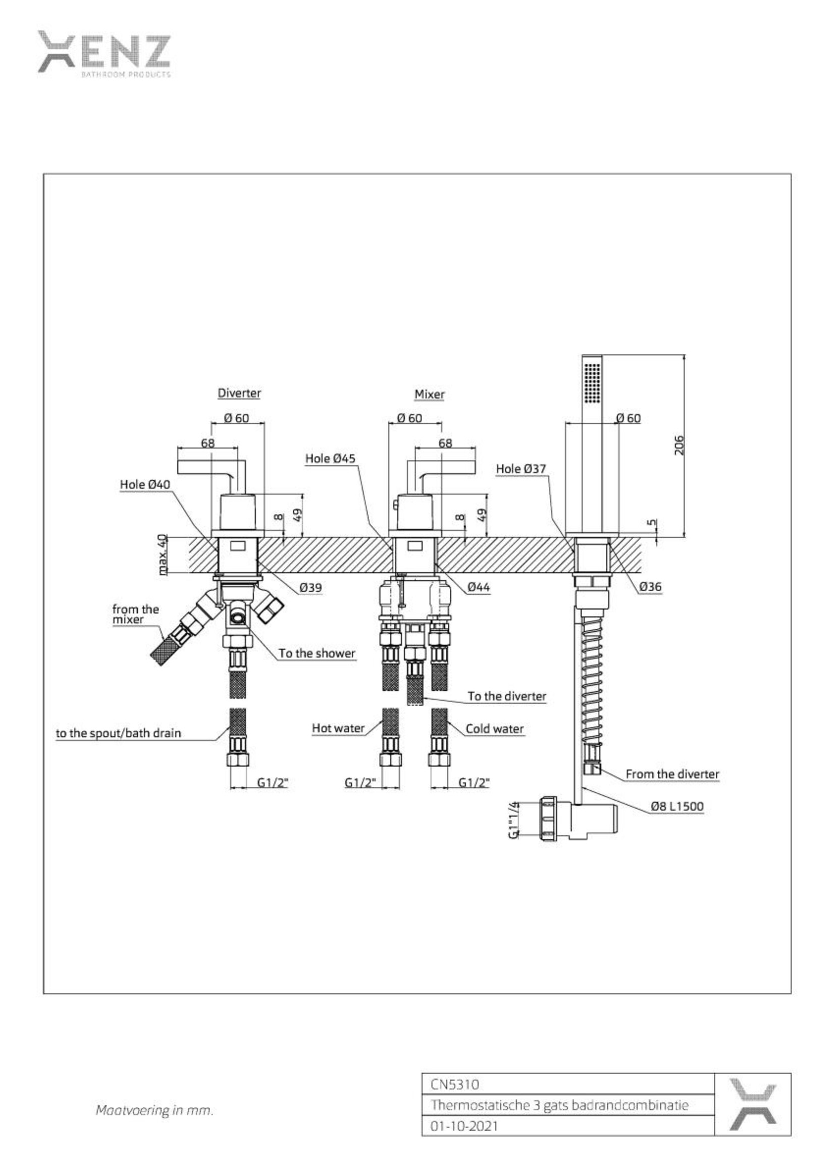 Xenz Duero - 3 gats badrandcombinatie thermostatisch inox (v2)