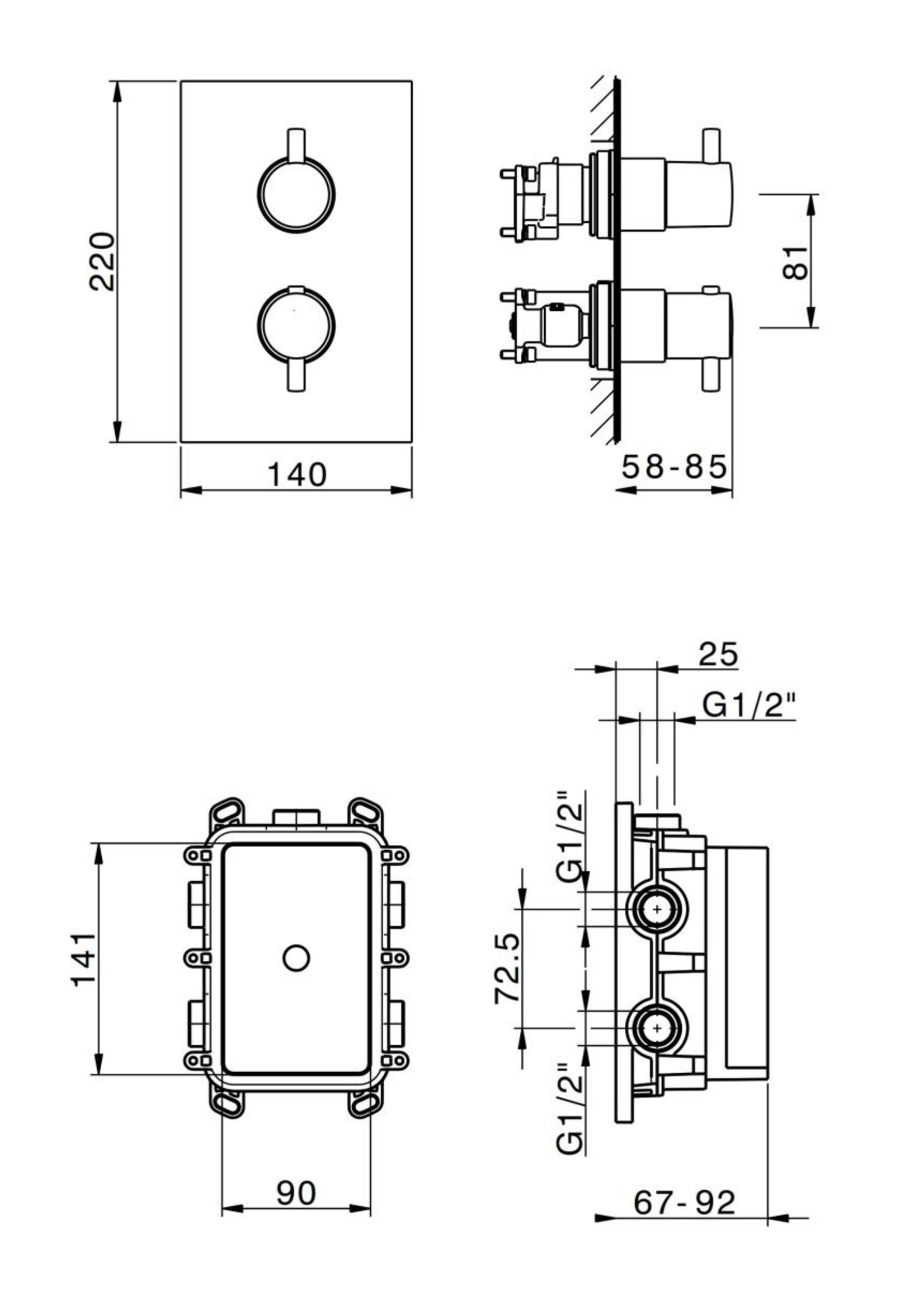 Xenz Duero - basis voor thermostatische douche inbouwset chroom. incl. tecbox