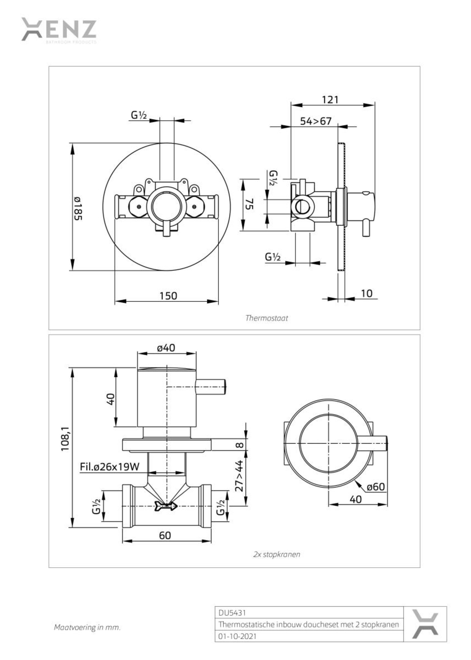 Xenz Duero - douche inbouwset (thermostatisch), met 2 stopkranen, grafiet geborsteld