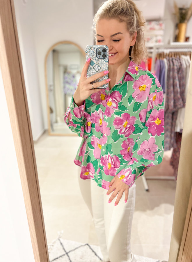 Wild flower blouse - Green/Pink