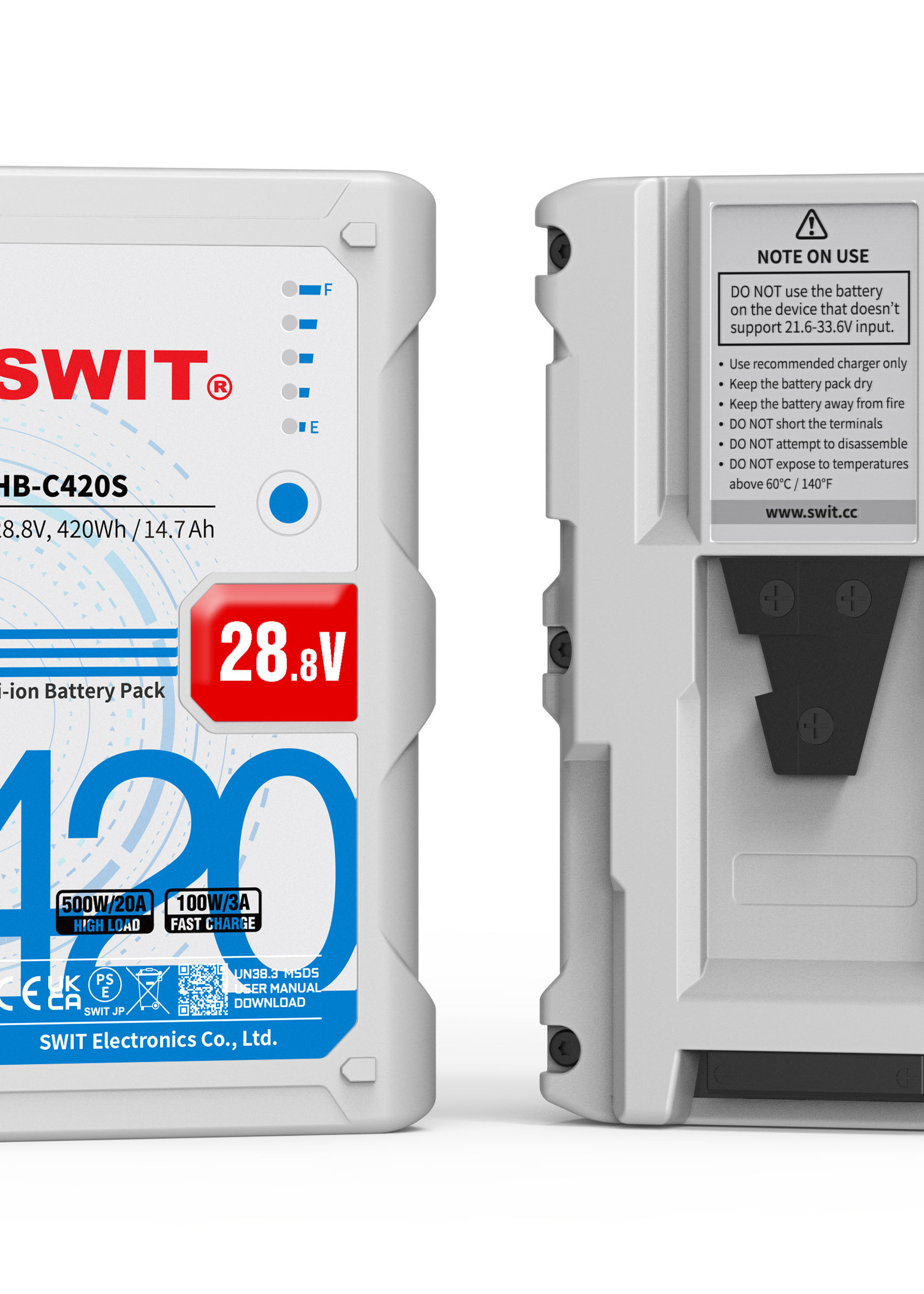 Swit HB-C420S | 420Wh 400W Super-High-load 28V Battery, V-Mount, also ideal for long term use or high power draw lights