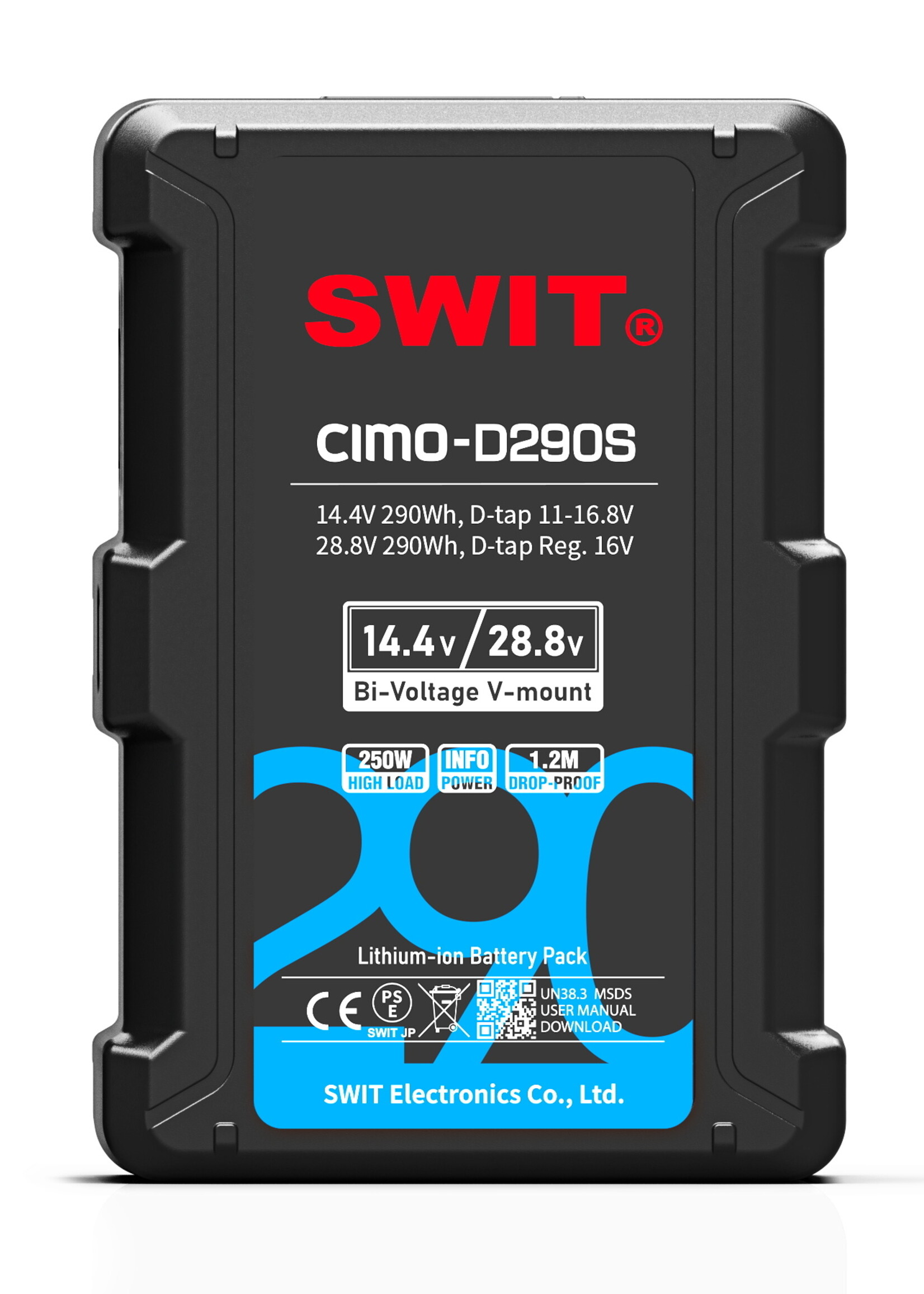 Swit CIMO-D290S | 290Wh 28V/14V Smart Battery, V-mount, also ideal for long term use or high power draw lights