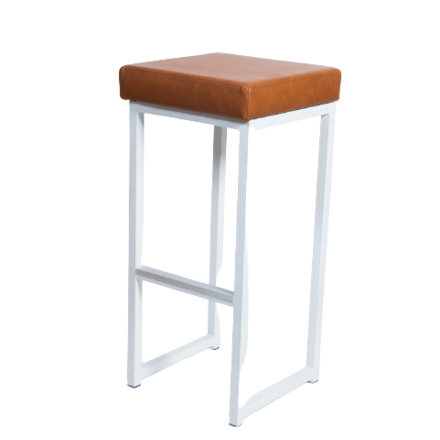 Kubo barkruk - Wit/vintage leder cognac