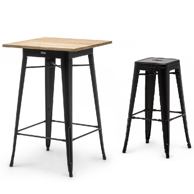 Staset Tolix vierkant - Zwart/iepenhout