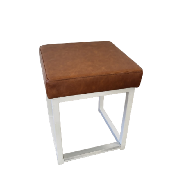 Kubo kruk laag - Wit/vintage leder cognac