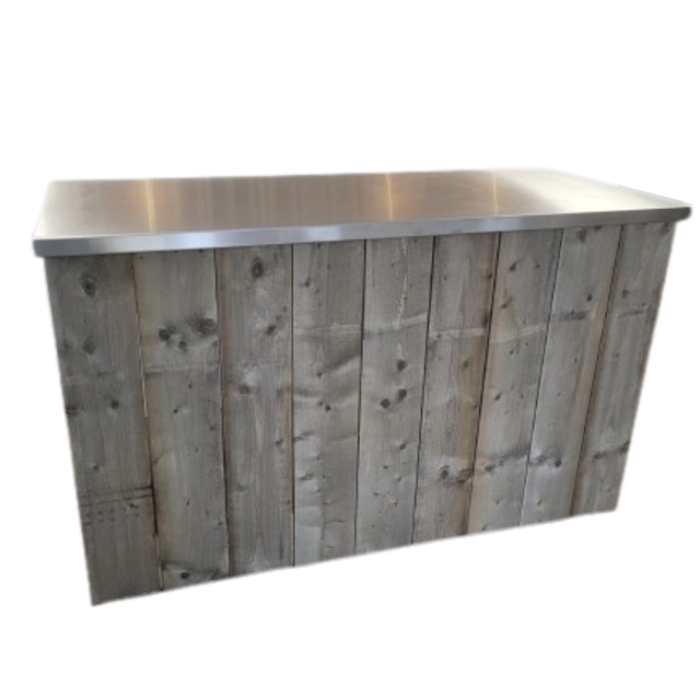 Uitgiftebar - Steigerhout met rvs blad Uitgiftebar - Steigerhout met rvs blad