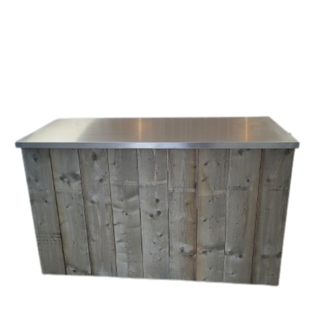 Uitgiftebar - Steigerhout met rvs blad Uitgiftebar - Steigerhout met rvs blad