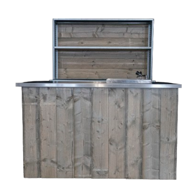 Uitgifteset met spoelbak - Steigerhout met rvs blad Uitgifteset met spoelbak - Steigerhout met rvs blad