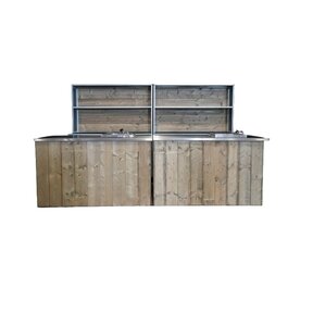 Dubbele uitgifteset met spoelbakken - Steigerhout  met rvs blad