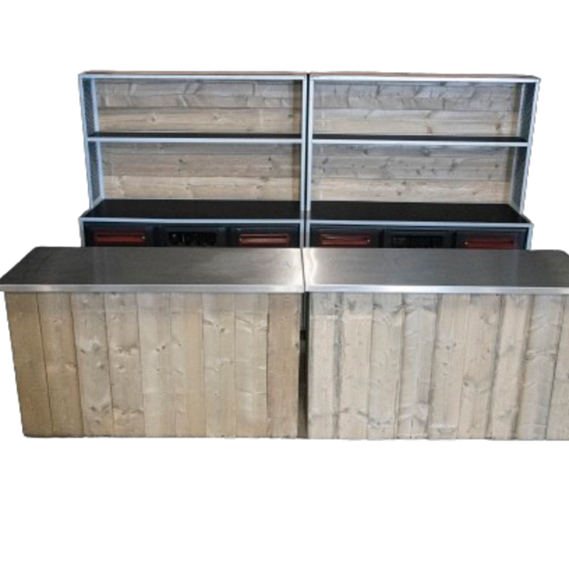 Dubbele uitgifteset - Steigerhout met rvs blad Dubbele uitgifteset - Steigerhout met rvs blad