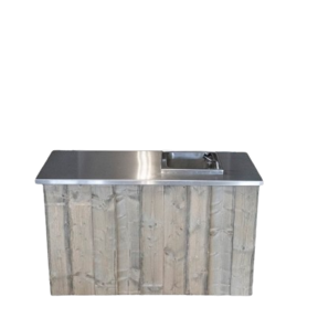 Uitgiftebar met spoelbak - Steigerhout met rvs blad