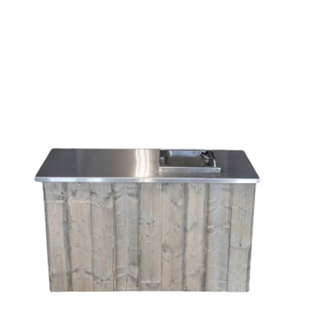 Uitgiftebar met spoelbak - Steigerhout met rvs blad