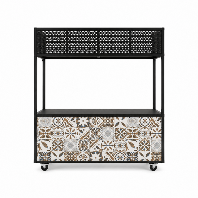 Foodcourt flex 195cm -  Staal retro bruin grijs tegelmotief