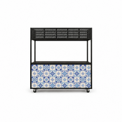 Foodcourt flex 195cm -  Staal blauw wit tegelmotief