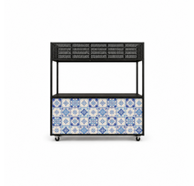 Foodcourt flex 195cm -  Staal blauw wit tegelmotief