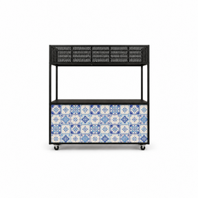 Foodcourt flex 195cm -  Staal blauw wit tegelmotief