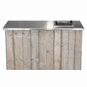 Uitgiftebar met spoelbak - Steigerhout met rvs blad