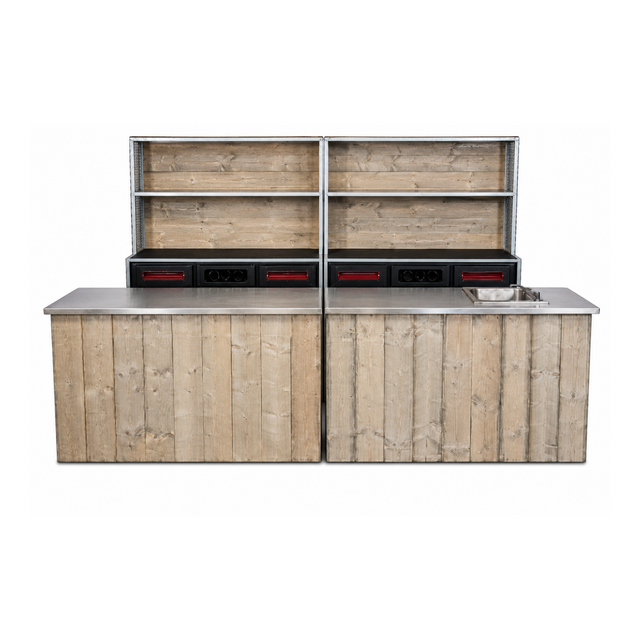 Dubbele uitgifteset met spoelbak - Steigerhout met rvs blad