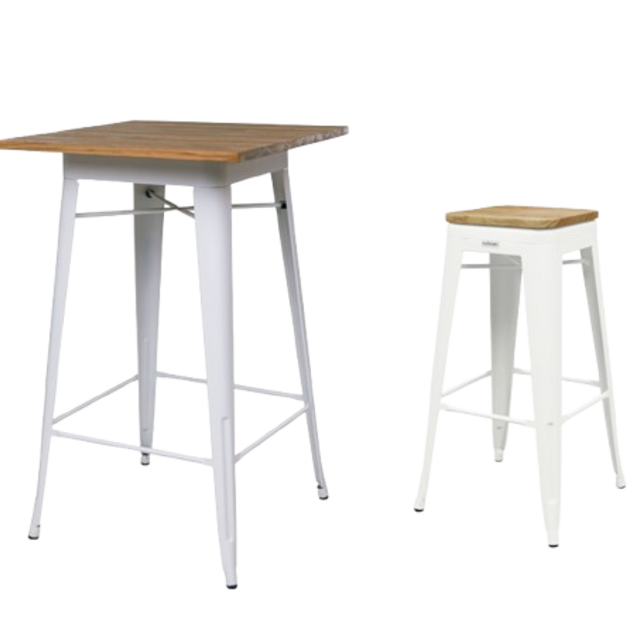 Staset Tolix vierkant - Wit/iepenhout