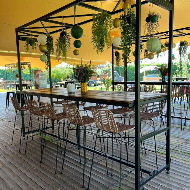 Statafel Grande 310x100cm incl. overkapping - Staal zwart