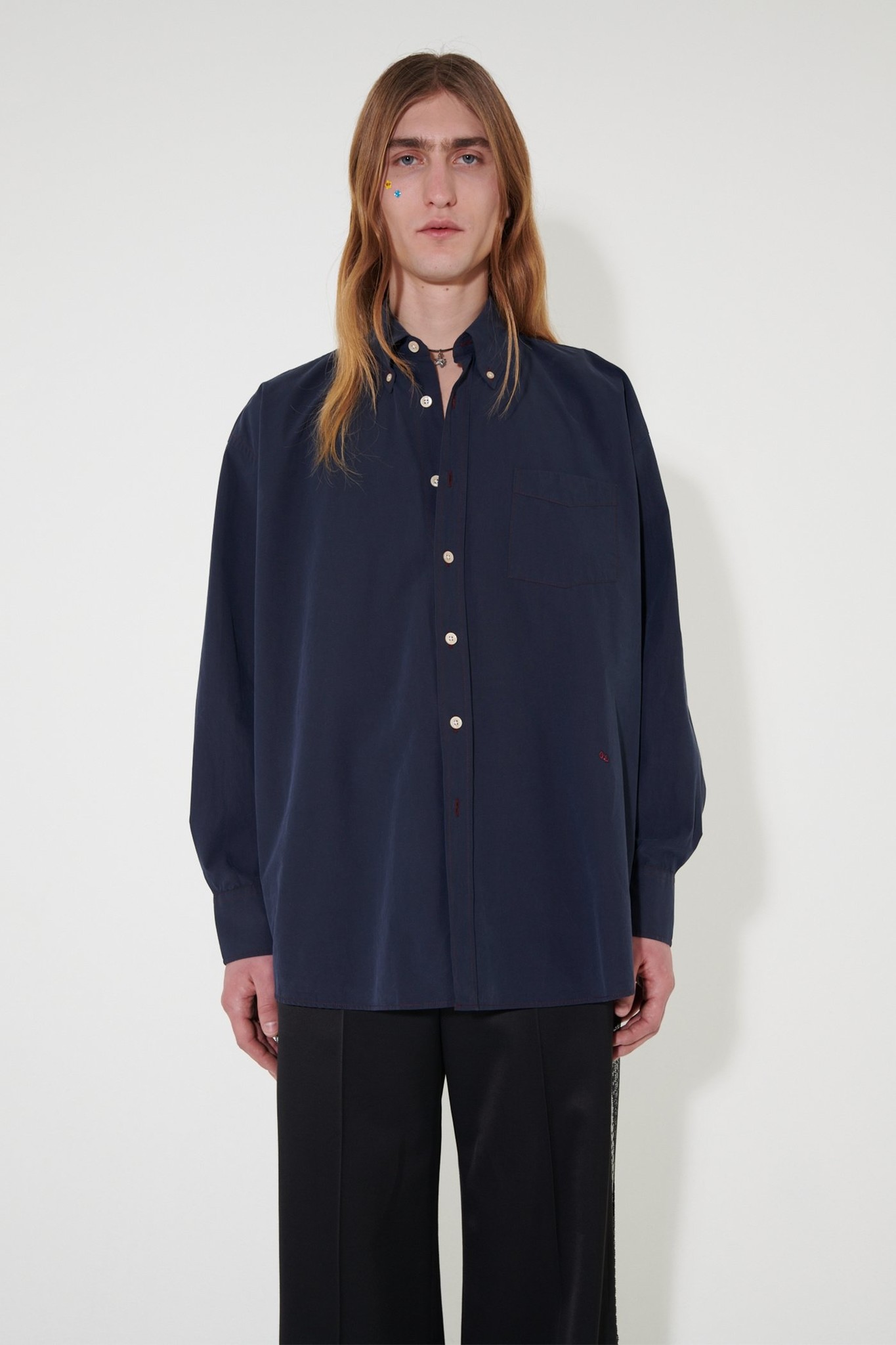 OUR LEGACY BORROWED BD SHIRT, NAVY HUMBLE COTTON - RESERVOIR STORE