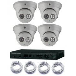 Truvision PoE 4 kanaals Festplattenrecorder Set 4x IP 2MP Full HD Revolverkamera 2,8mm 30m IR