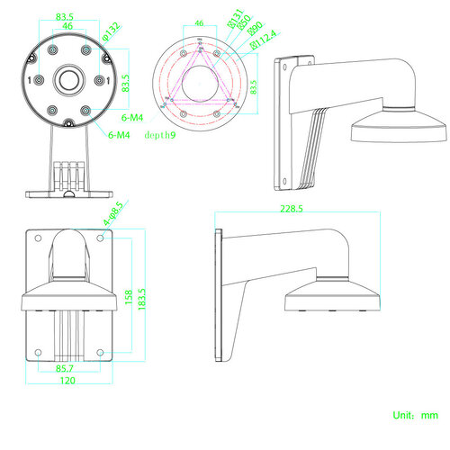 Truvision Truvision TVD-CBW-CB-B Muurbeugel en cup base voor turret camera