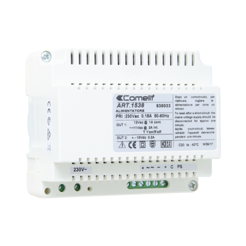 Comelit Comelit 1538 Audio-Leistungstransformator mit Tongeneratoreingang 230 V AC / Ausgang 12 V AC und 10 V DC (6 DIN), traditionelles System