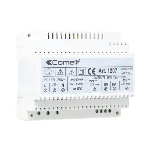 Comelit Comelit 1207 Voedingstrafo iKall, input 230Vac / output 22Vdc & 33Vdc (6 DIN), systeem SB Kits video
