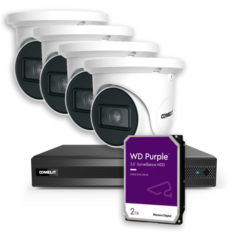 Comelit KCCTV4N4-2 CCTV kit met NVR , inclusief 2TB HDD en 4 Turret camera's