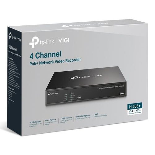 TP-link ViGi TP-Link ViGi NVR1004H-4P-2TB 4 Channel PoE+ 53W Network Video Recorder 2TB HDD included