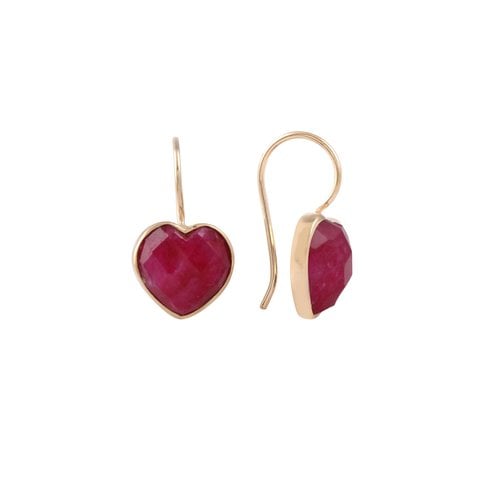 Earrings heart stone fuchsia goldplated