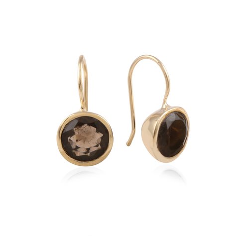 Earrings round brown goldplated