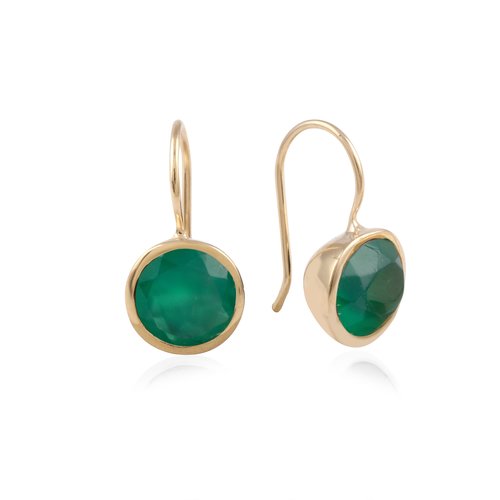 Earrings round green goldplated