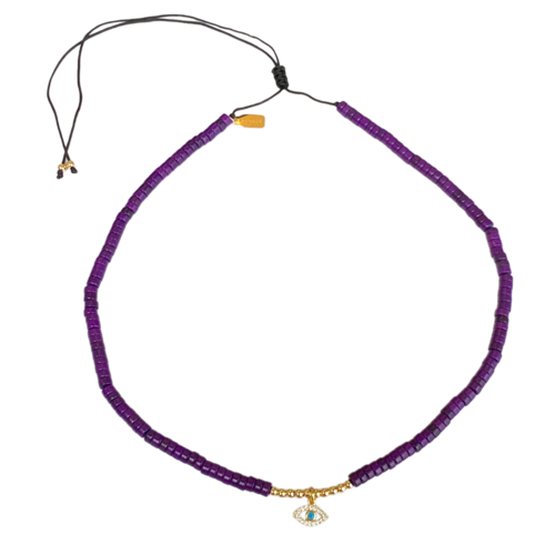 Necklace little eye purple dark gold coloured