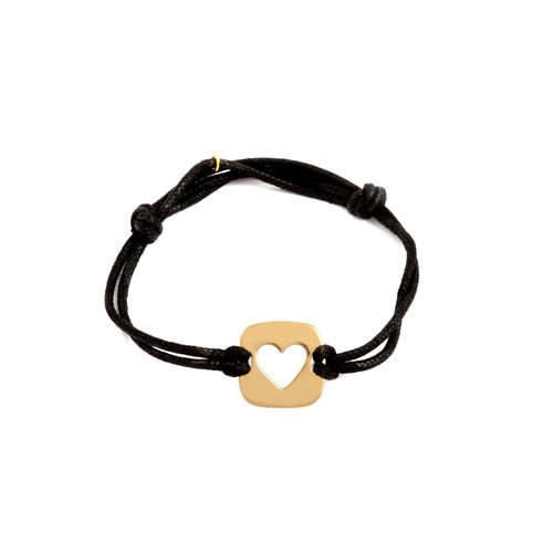 Heart open square black goldplated