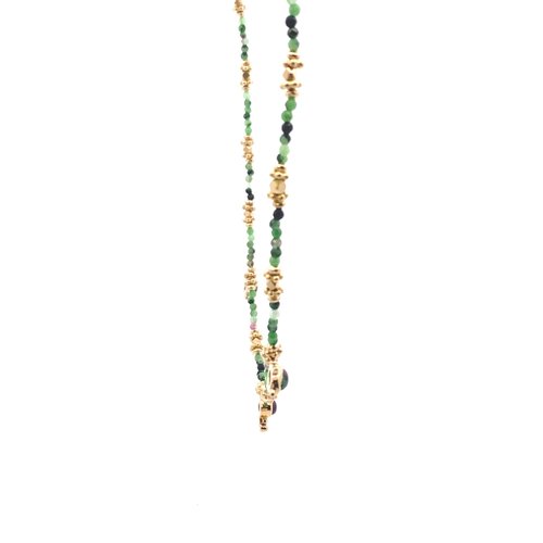 Necklace 3 drup green goldplated