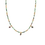 Necklace 3 drup green goldplated