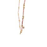 Necklace 3 drup pink goldplated