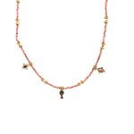 Necklace 3 drup pink goldplated